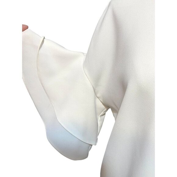 Zara Woman White Crepe Double Ruffle Sleeve Blouse Round Neck Women's Size Small - Picture 3 of 10